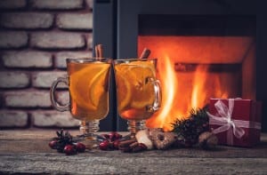 Hot drinks and Christmas decorations -cozy home